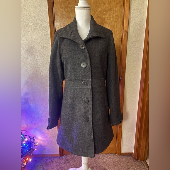 Kavu Jackets & Blazers - Kavu Women's Wool Blend Charcoal Button-Up Pea Coat